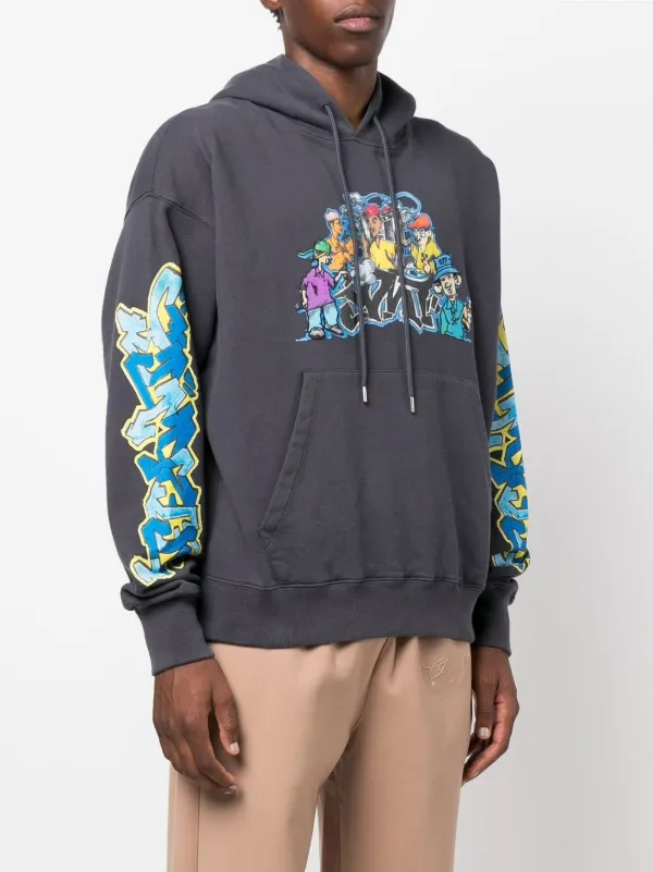 Off White graffiti print Cotton Hoodie Farfetch