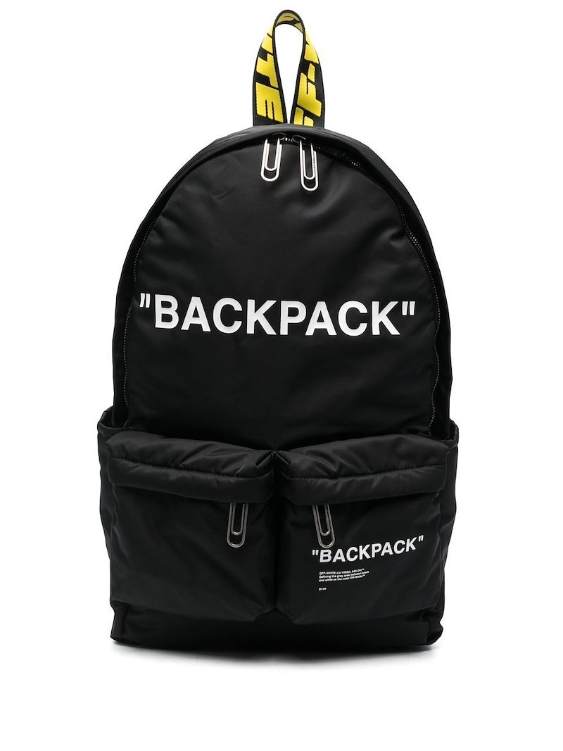 Off-White slogan-print zip-fastening backpack black | MODES
