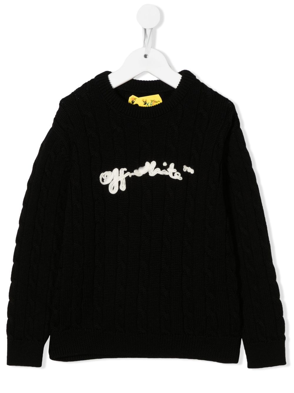 Off-white Kids' Logo-embroidered Cable-knit Jumper In Black