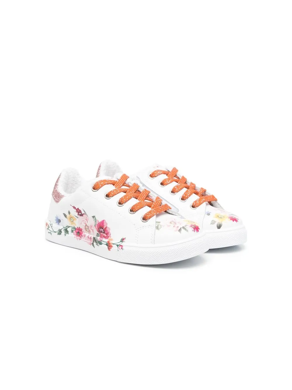 

Monnalisa floral-print leather sneakers - White