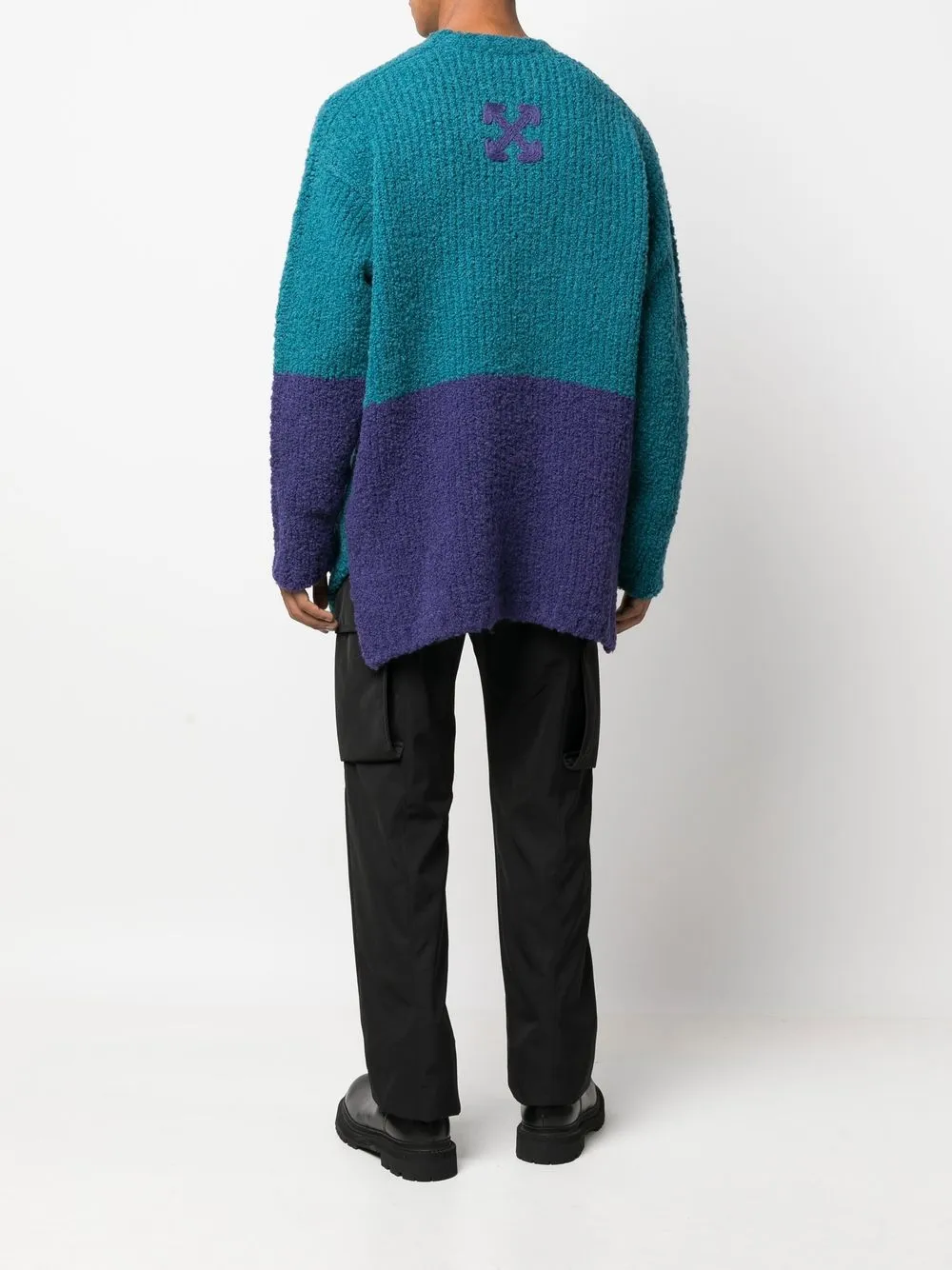  Off White Grob Gestrickter Pullover   Blau 