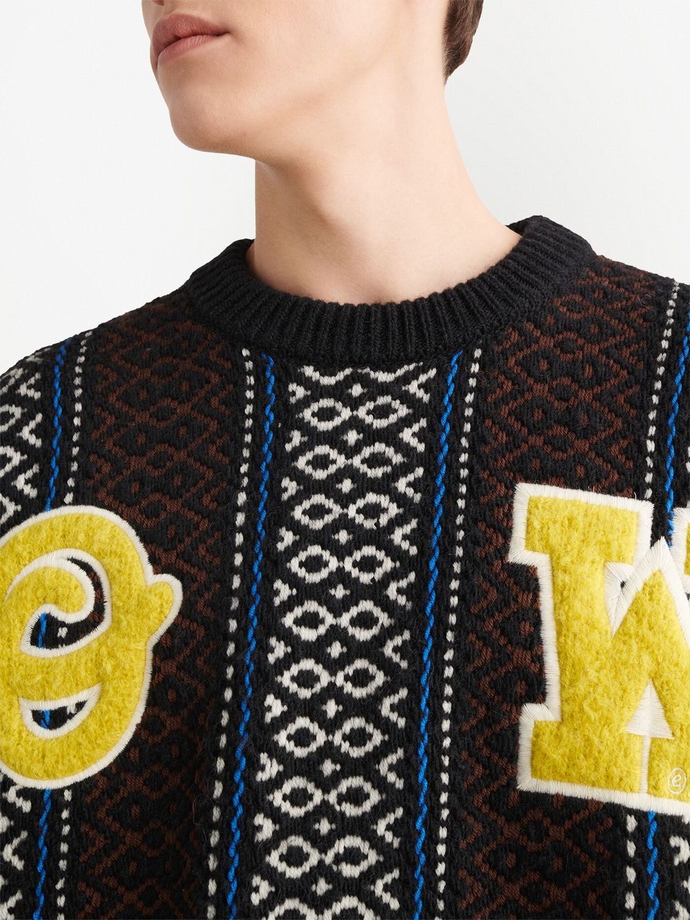 Shop Off-white Intarsia-knit Logo-embellished Jumper In Blue