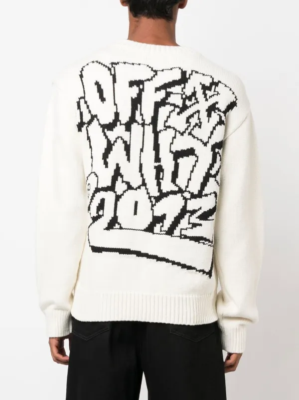 Off White Pull a Motif Intarsia Blanc FARFETCH CM