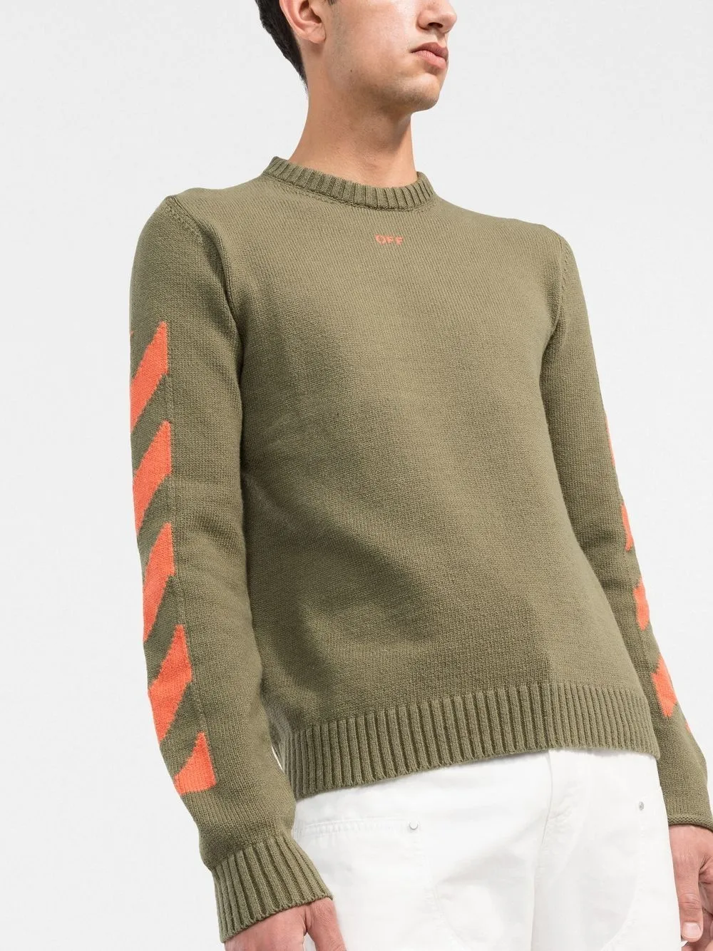  Off White Pullover Mit Diagonalen Streifen   Grün 