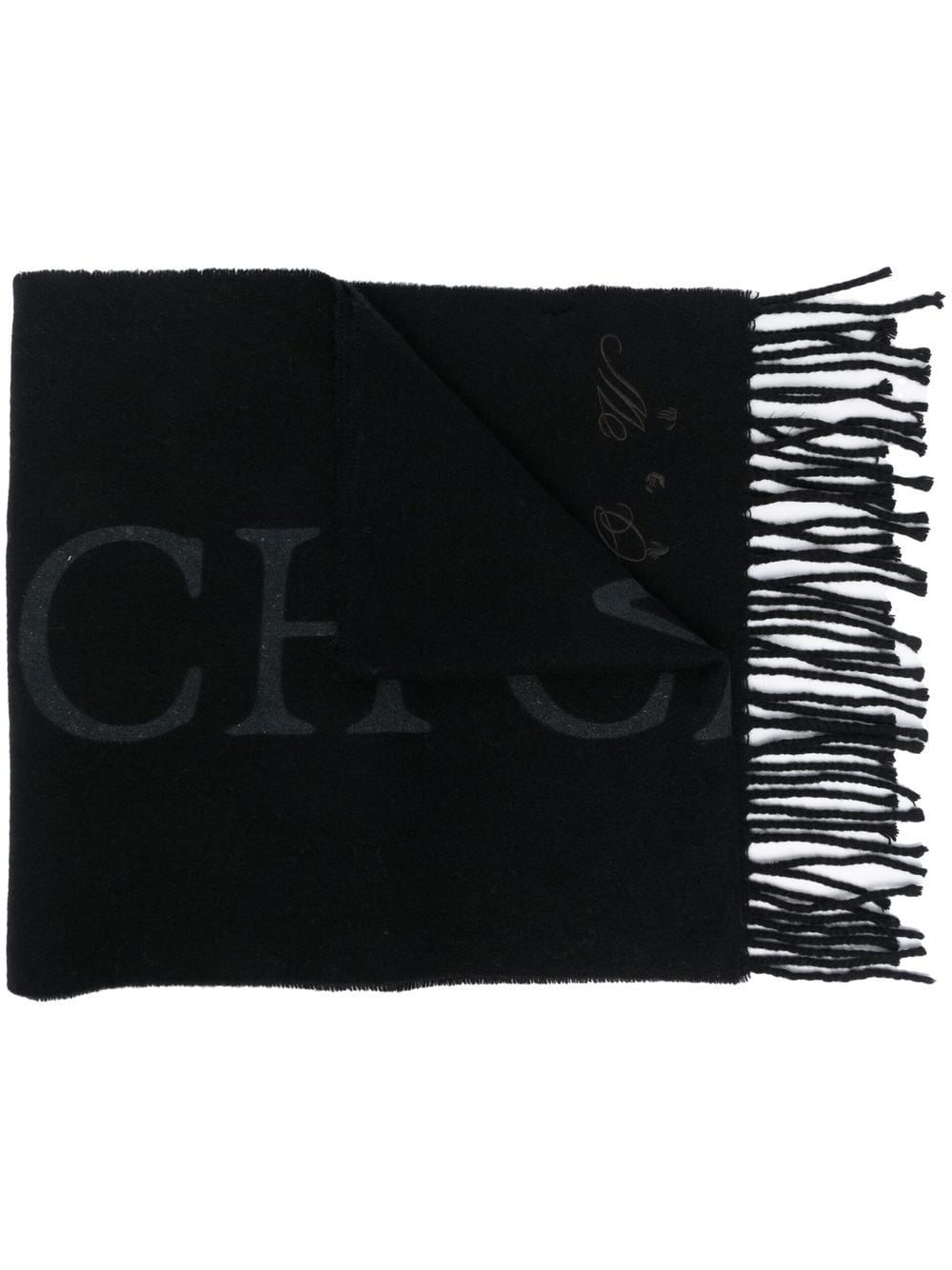 Quote-motif fringed scarf