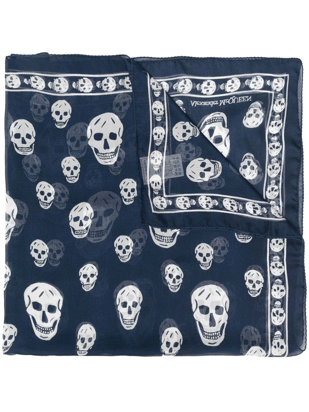 

Alexander McQueen mascada de seda con motivo Skull - Azul