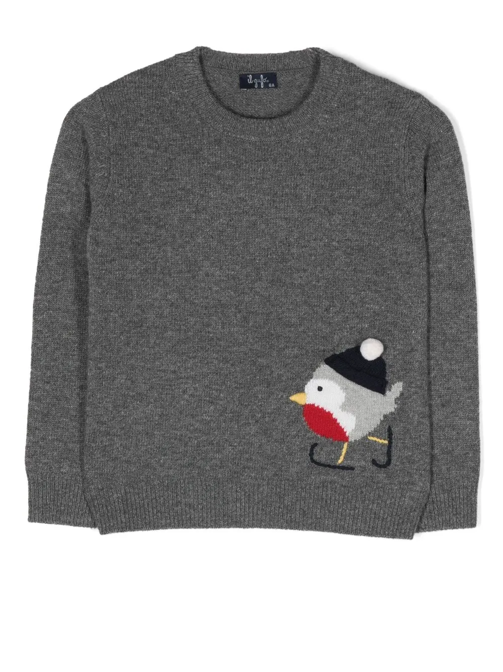 

Il Gufo Bird-embroidery wool sweater - Grey