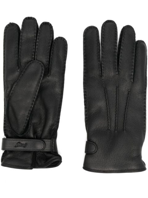 Brioni touch-strap leather gloves