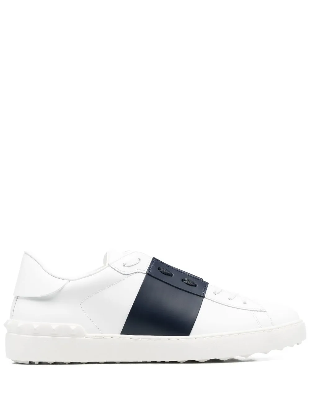 Valentino Garavani Open Leather Sneakers With Contrast Band And Stud Details Shoes In White