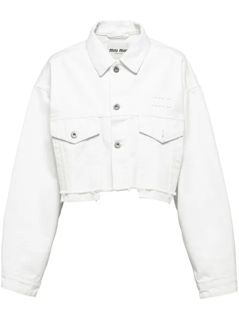 Miu Miu veste crop en jean à logo brodé