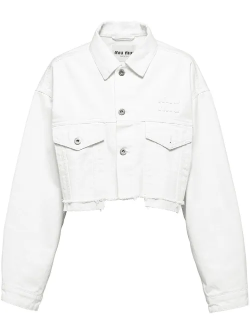 Veste crop en jean à logo brodé - Miu Miu - Modalova