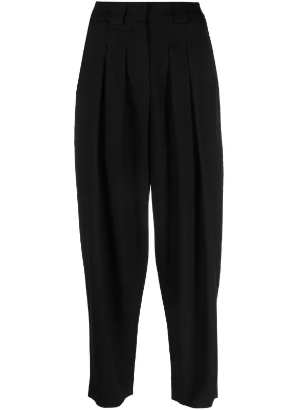 Frame Pleated High-waisted Trousers in Black
