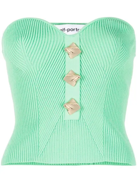 Self-Portrait strapless ribbed knitted top