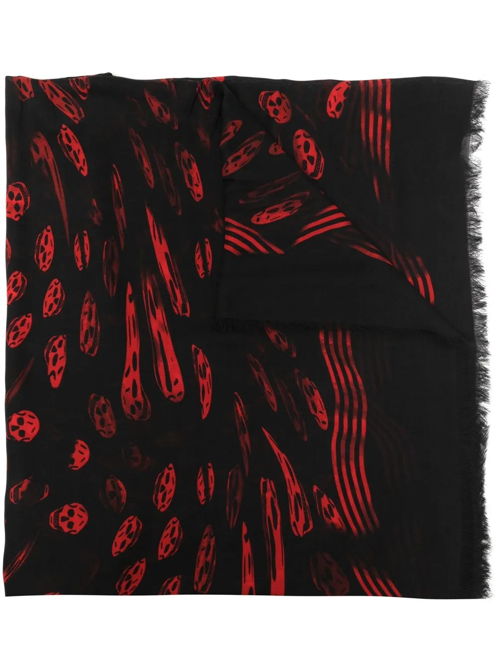 

Alexander McQueen skull-print striped-edge scarf - Black