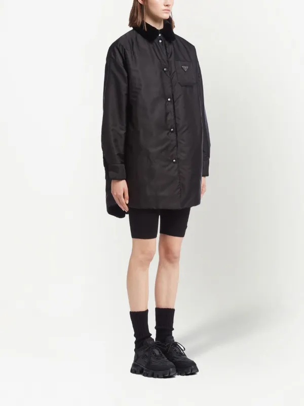 Prada triangle-logo Reversible Coat | Black | FARFETCH