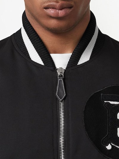 Burberry embroidered-monogram bomber jacket black | MODES