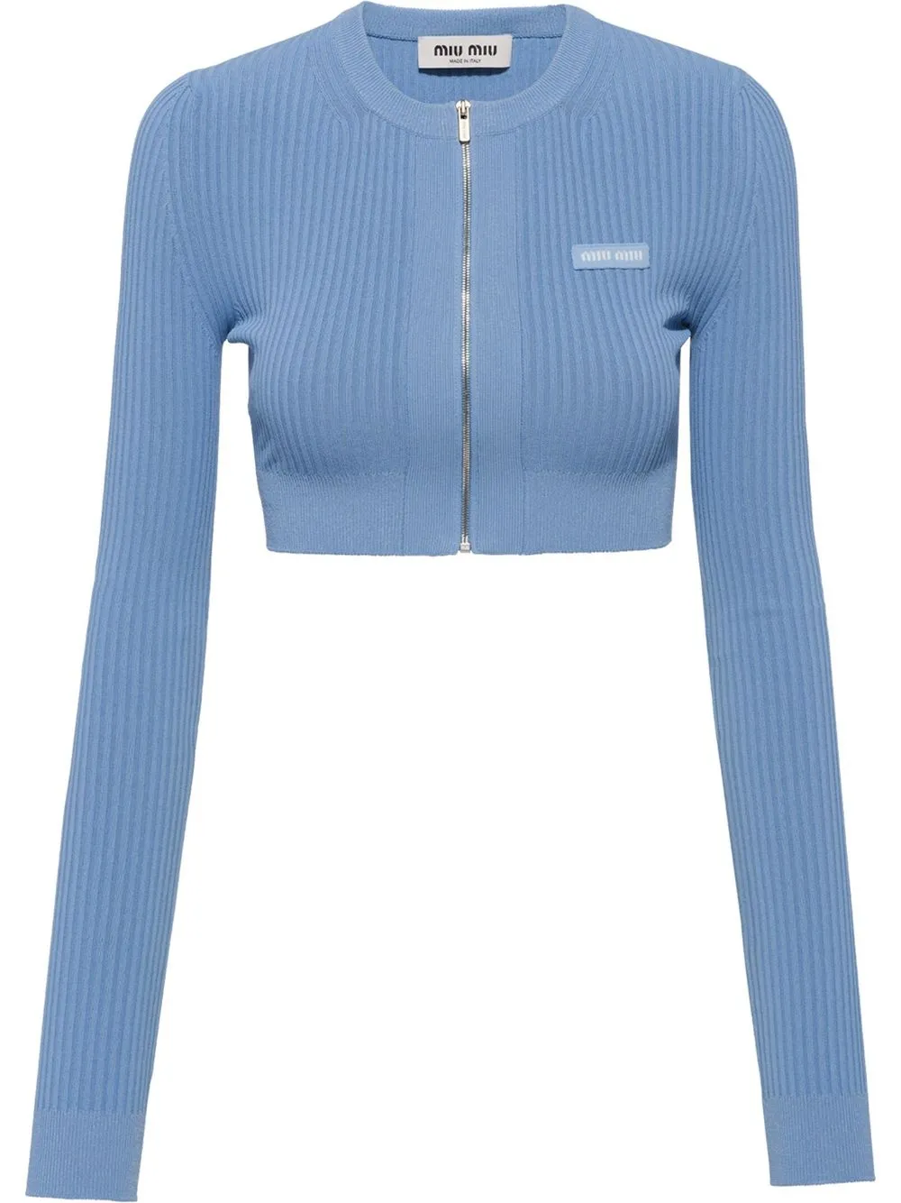 

Miu Miu logo-embroidered cropped cardigan - Blue