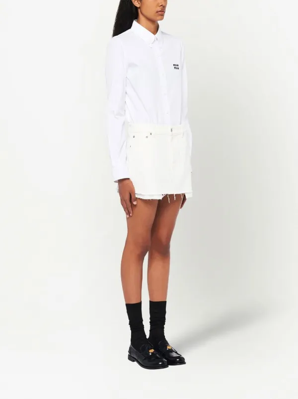 【Miu Miu】Frayed Hem Denim MiniSkirt Miu Miu frayed-hem Denim Mini Skirt | White | FARFETCH