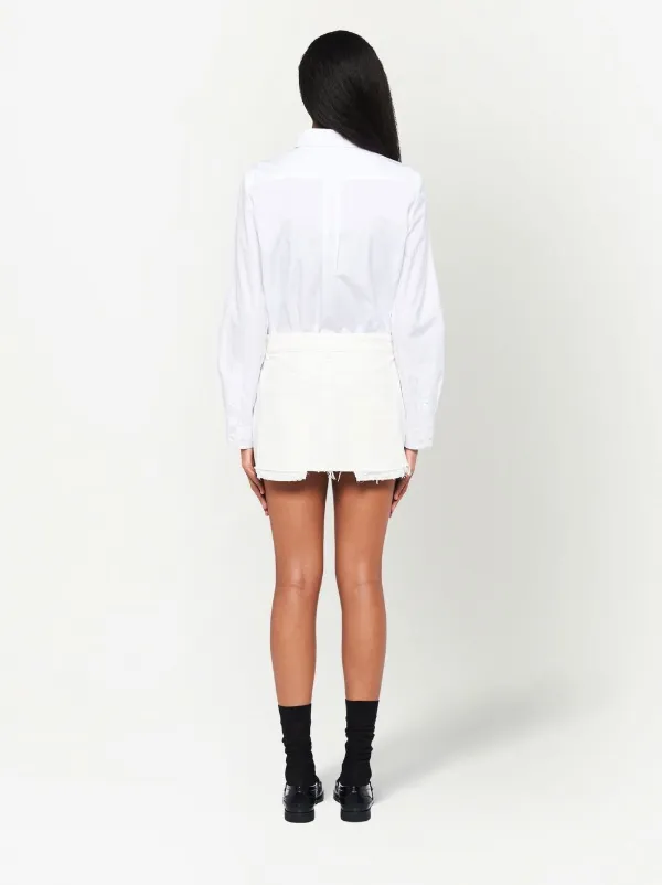 【Miu Miu】Frayed Hem Denim MiniSkirt Miu Miu frayed-hem Denim Mini Skirt | White | FARFETCH