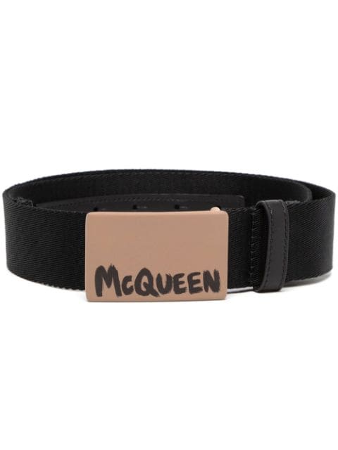 Alexander McQueen cinturón con hebilla y logo estampado 
