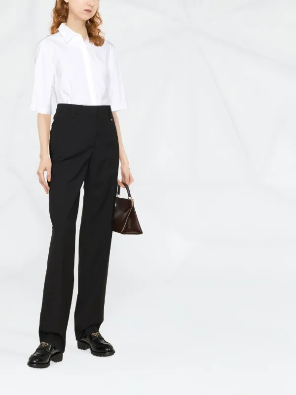 スーツ Archive PRADA Flared slacks black Prada Tailored logo-plaque Trousers | Black | FARFETCH
