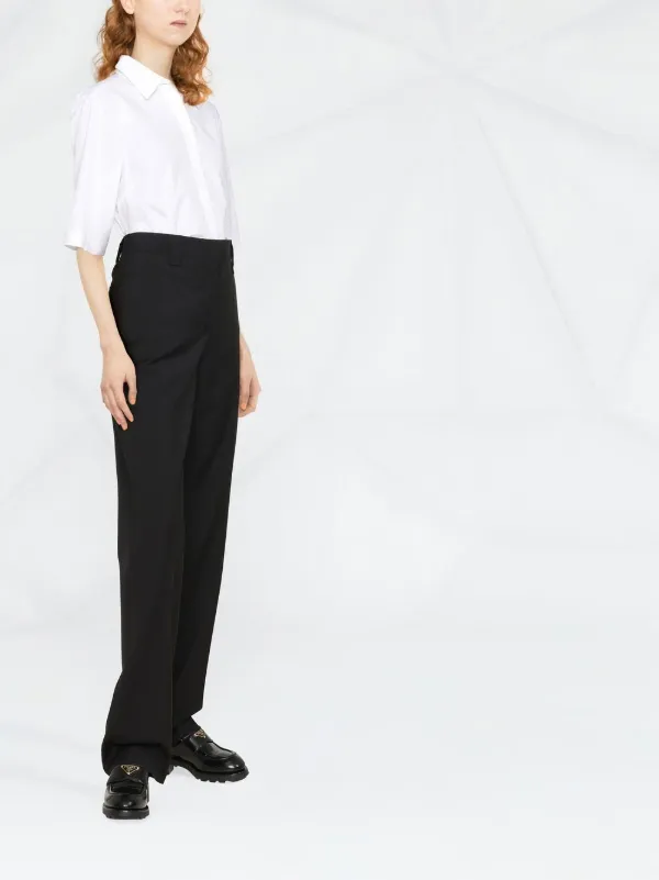 Prada Tailored logo-plaque Trousers | Black | FARFETCH