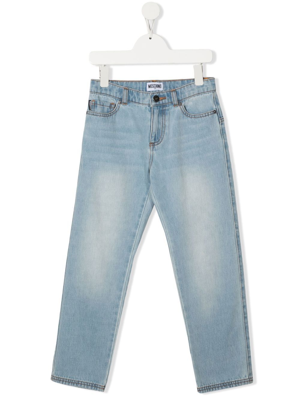 Moschino Kids logo-patch slim-cut jeans - Blue