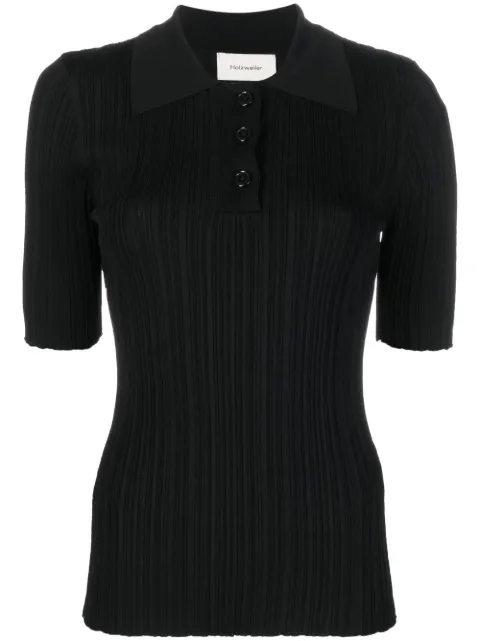 pleated short-sleeve polo top