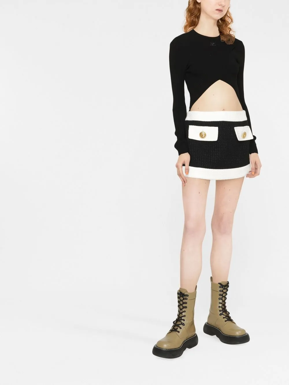 Dsquared2 Black And White Cotton Blend Tweed Mini Skirt In Black