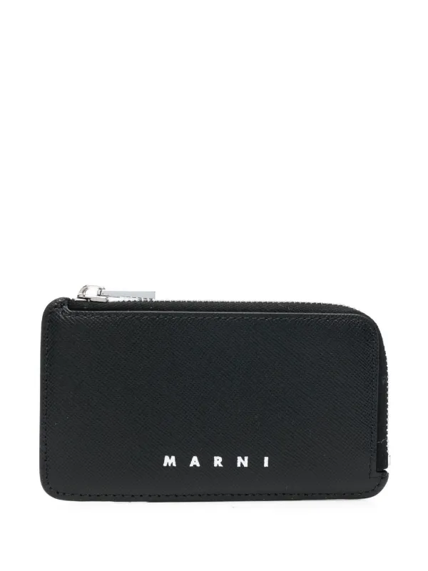 ◇MARNI◇ Logo Zip Around Wallet Cork PFMI0095Q1P529800W55 Black leather zip-around wallet with Marni Mending