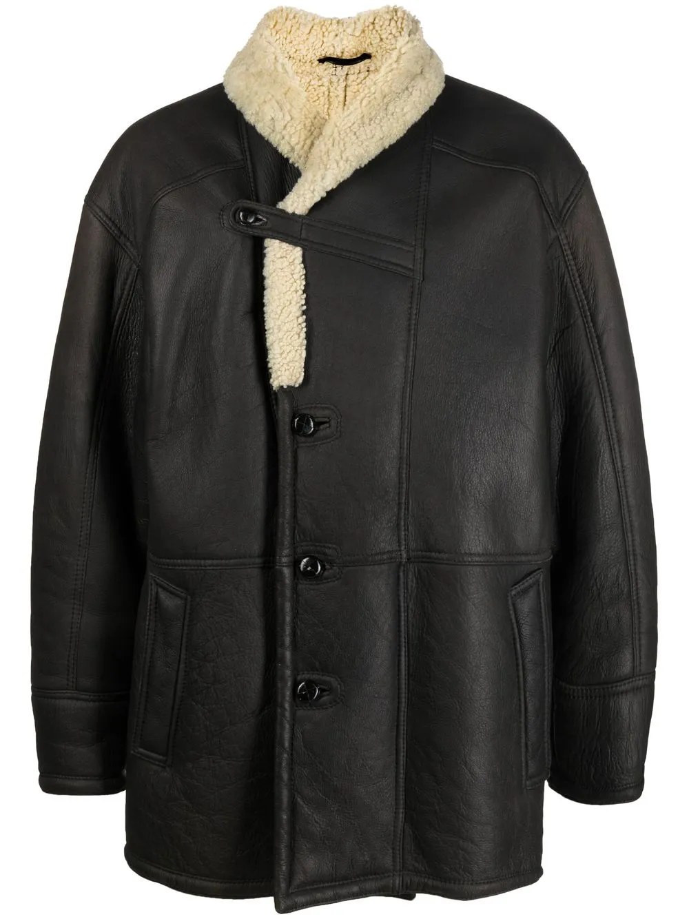 

A.N.G.E.L.O. Vintage Cult 1990s shearling lining off-centre coat - Black