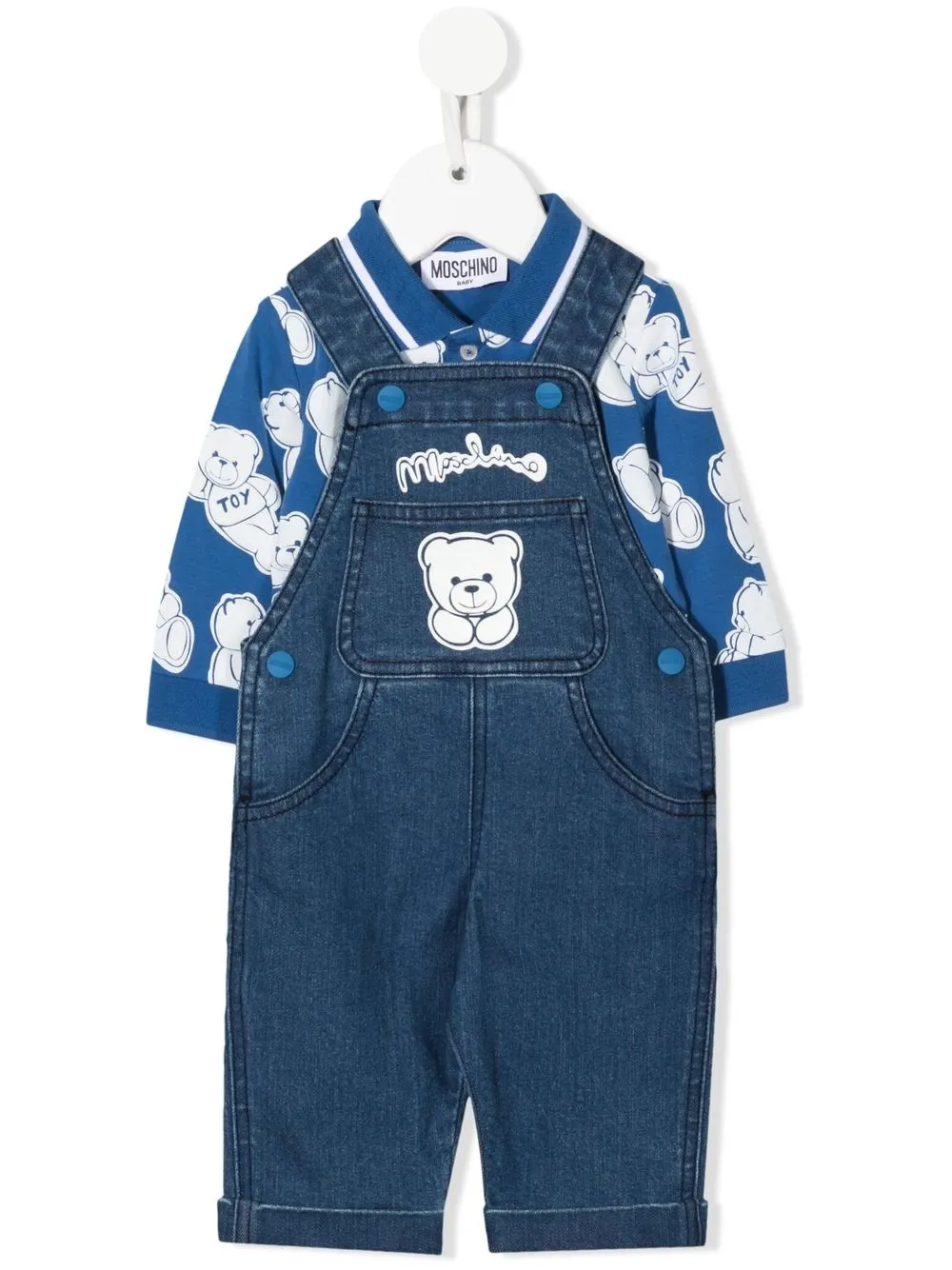 

Moschino Kids teddy-print dungaree set - Blue