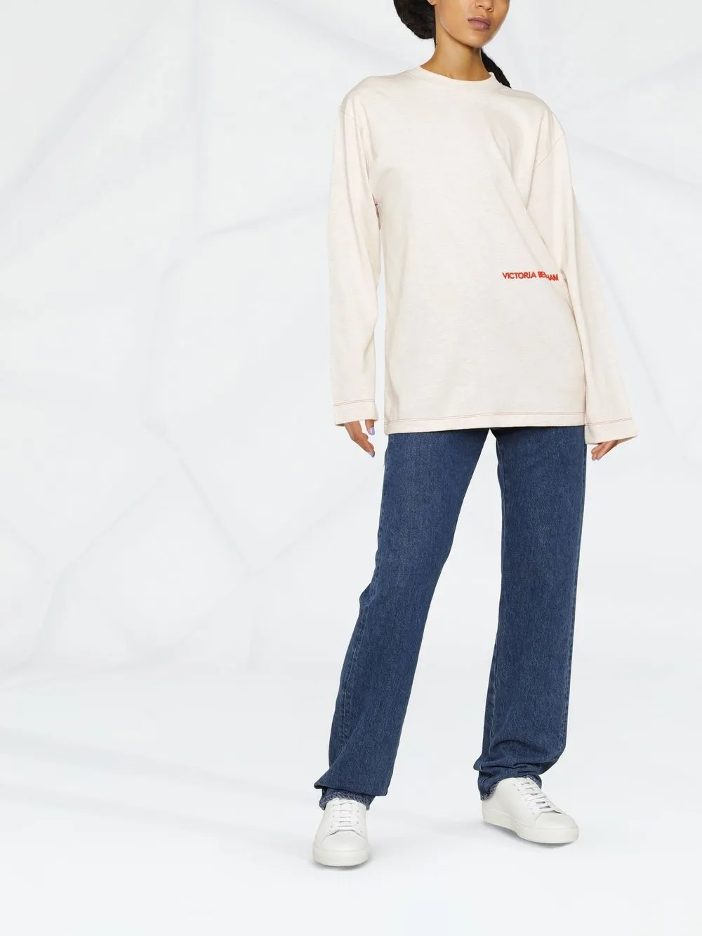 Victoria Beckham T-shirt met geborduurd logo - Beige