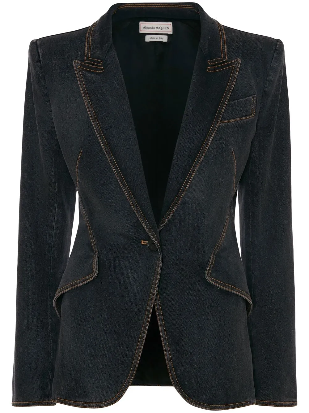 

Alexander McQueen blazer de mezclilla con costuras en contraste - Negro