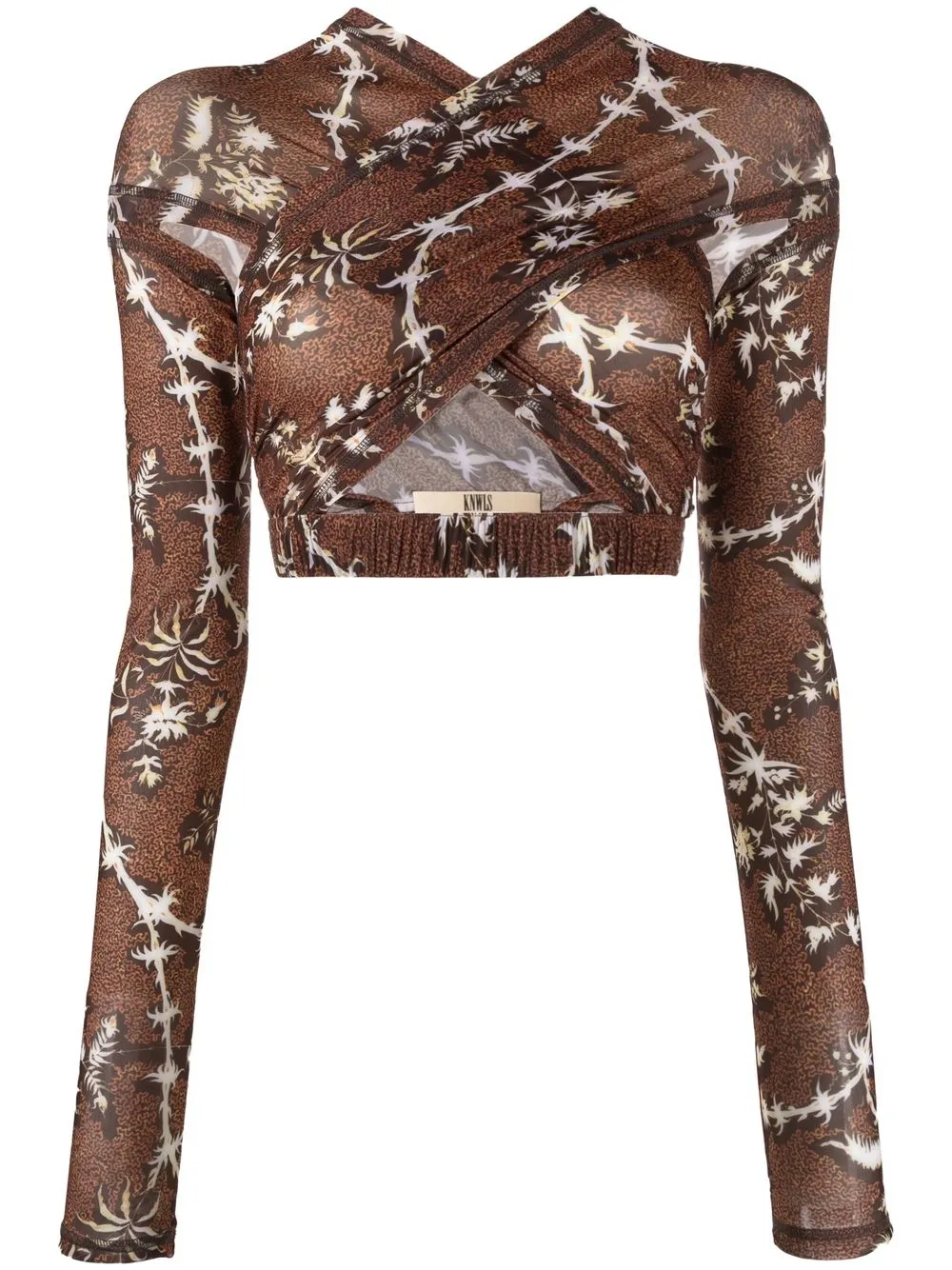 

KNWLS graphic-print crossover crop top - Brown