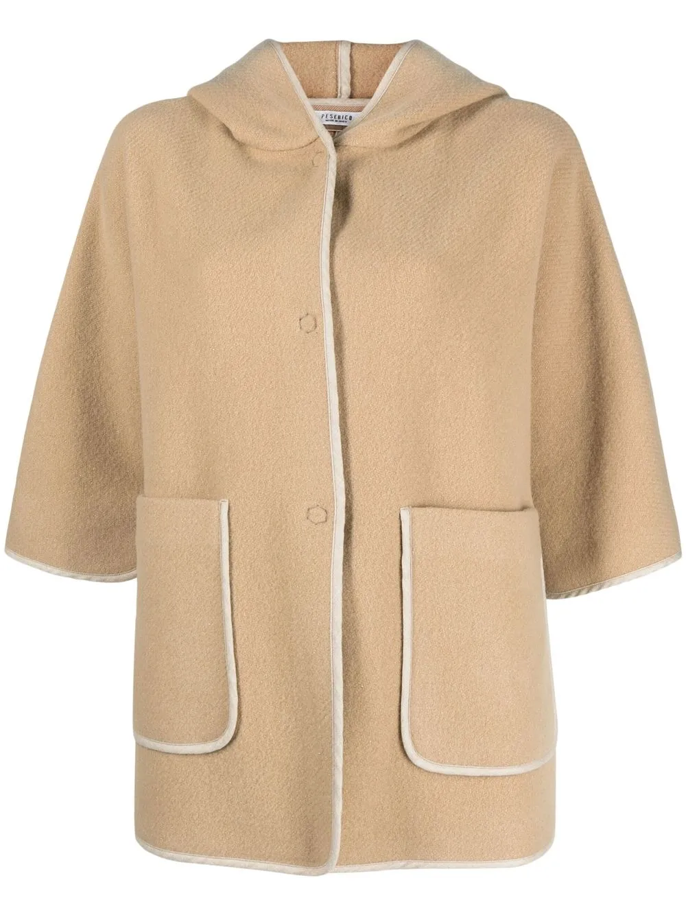 

Peserico contrast-trim woollen hooded coat - Neutrals