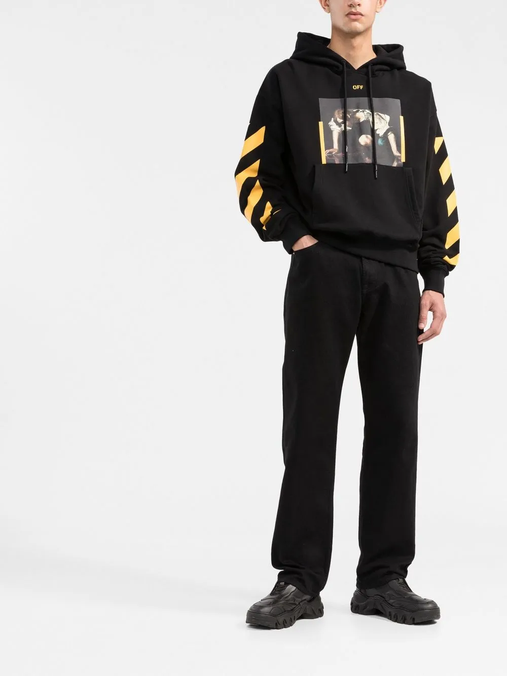 Off-White Hoodie met print - Zwart