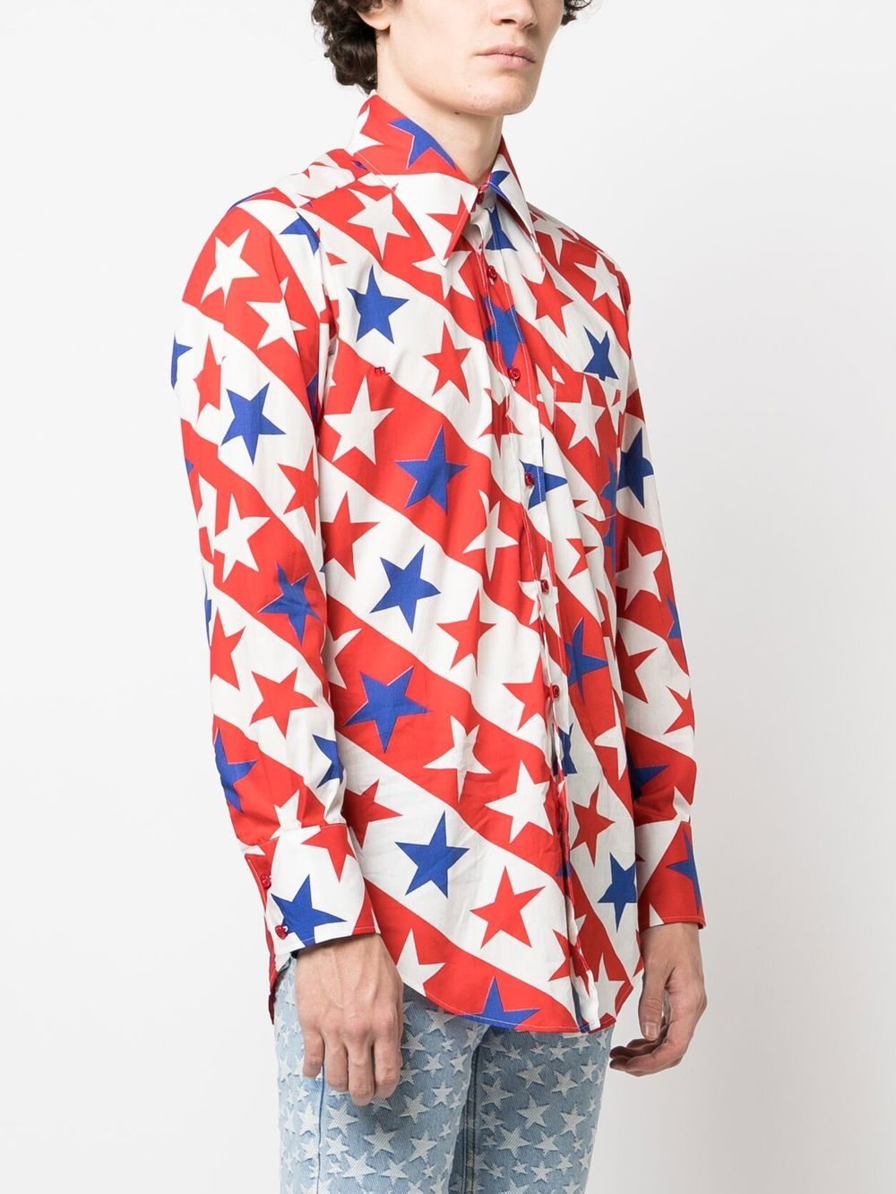 Shop Erl Star-print Long-sleeve Shirt In Red