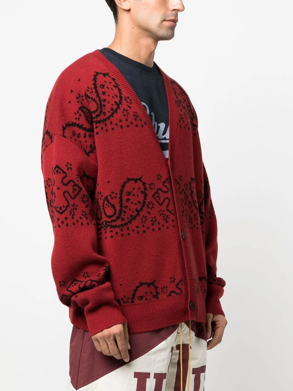 Rhude Red Bandana Pattern Cardigan In Red