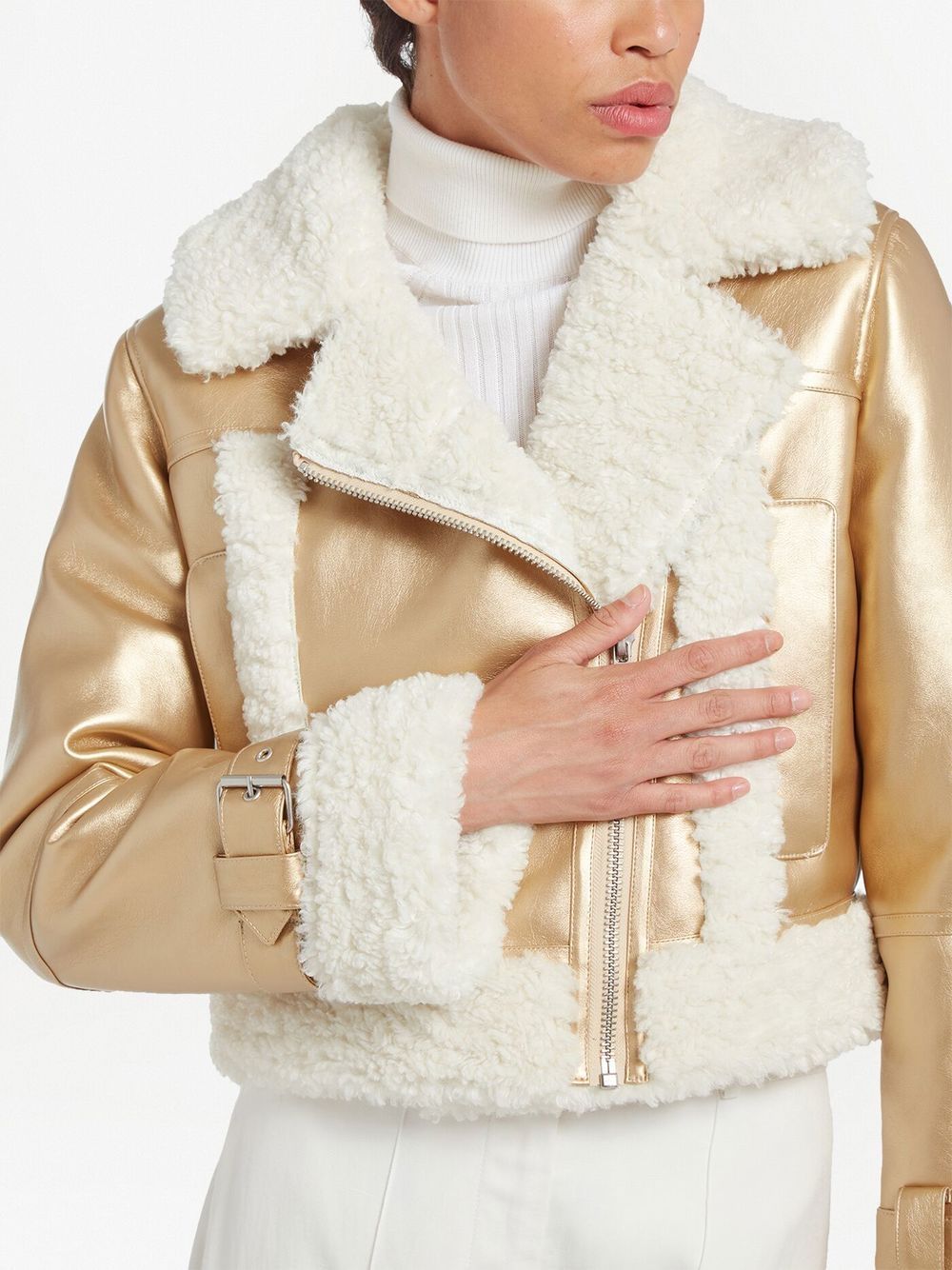 Apparis metallic shearling-trim coat - Gold