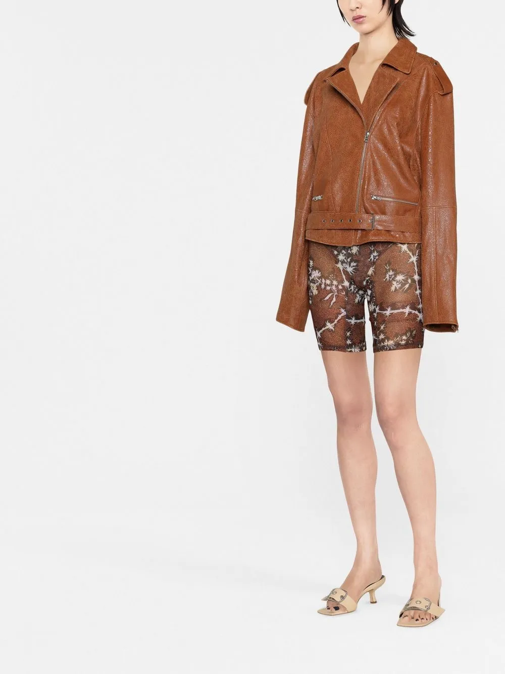 KNWLS Shorts met bloemenprint - Bruin
