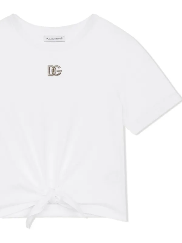 Dolce & Gabbana Kids Jersey T-shirt With Metal DG Logo | White