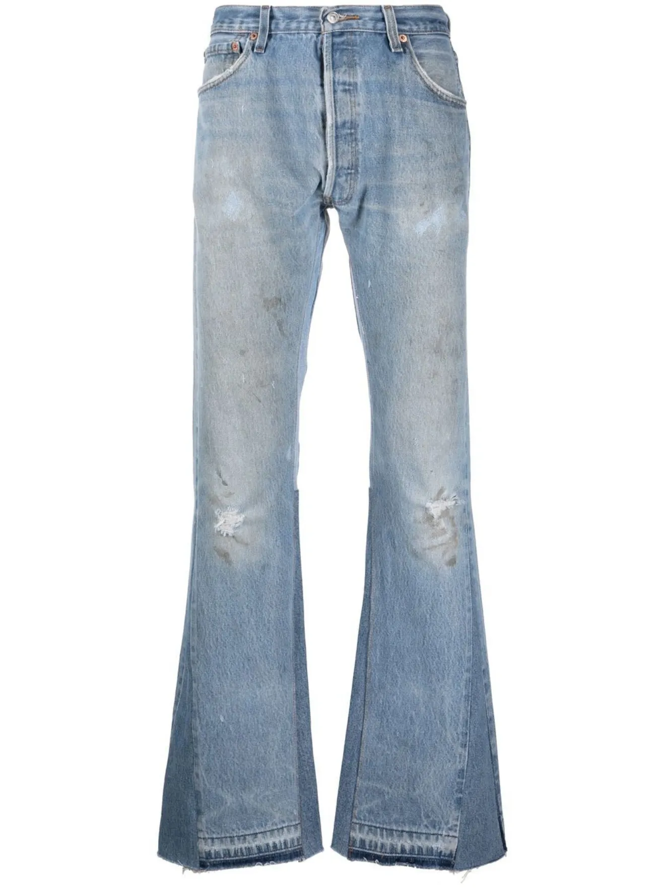 Washed Distressed Break Cut Flared Jeans