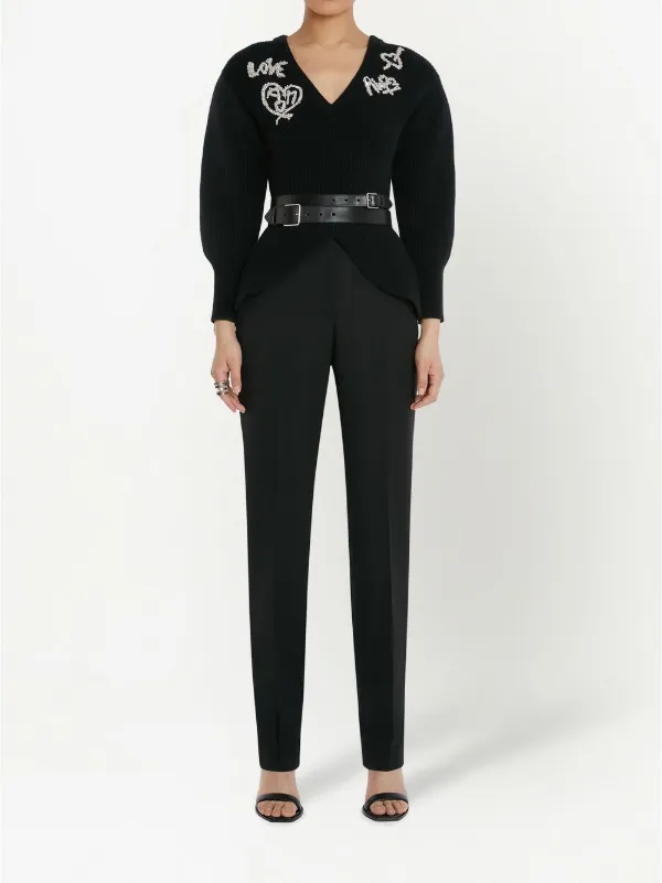 Alexander McQueen Belted long-sleeve Knit Top | Black | FARFETCH