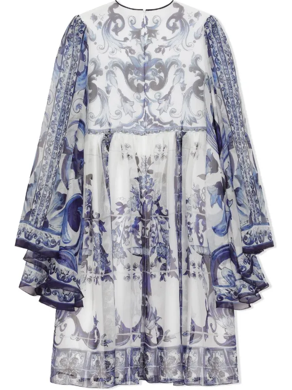 Dolce & Gabbana Kids Majolica-print Silk Dress | Blue