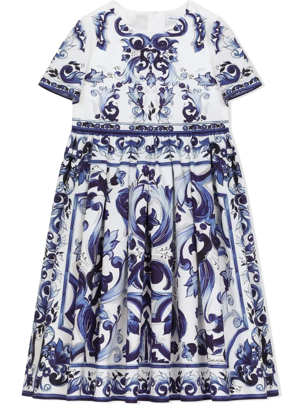 Shop Dolce & Gabbana Majolica-print Cotton Dress In Blue