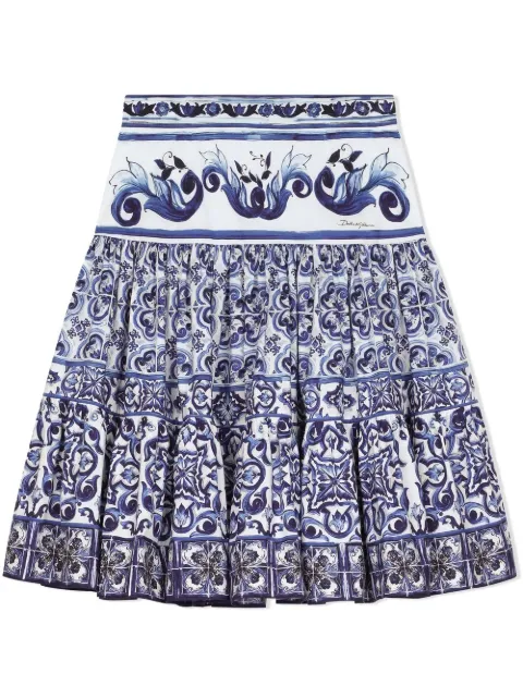 Dolce & Gabbana Kids Majolica-print pleated midi skirt 