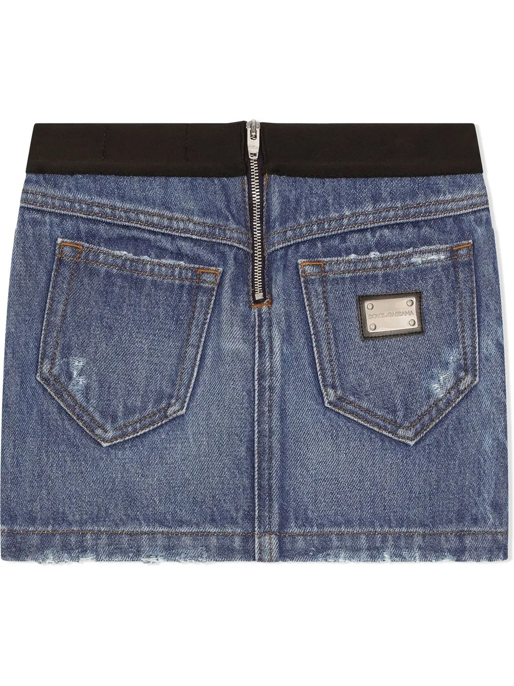 Shop Dolce & Gabbana Logo-waistband Denim Miniskirt In Blue