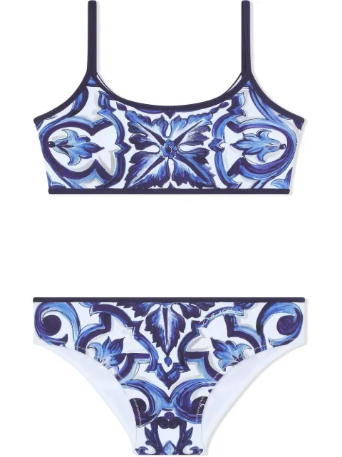 Dolce & Gabbana Kids Majolica-print scoop-neck bikini