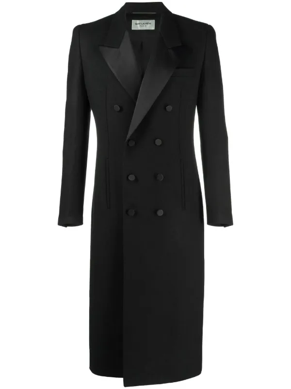 Saint Laurent double breasted silk lapel Coat Black FARFETCH CA